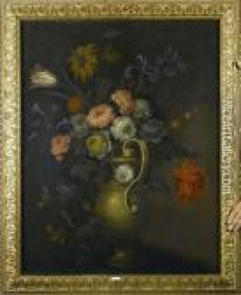 Grosser Blumenstrauss In Einer Vase. Oil Painting - Simon Hardime