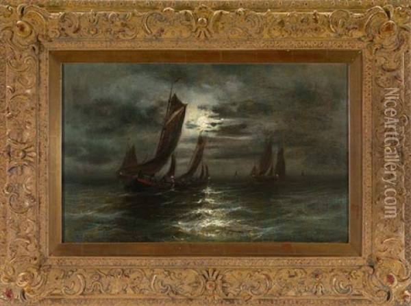 Ships Under The Moonlight Oil Painting - Mauritz Frederick Hendrick de Haas