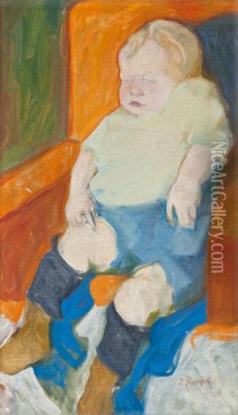Sleeping Child Oil Painting - Jalmari Ruokokoski