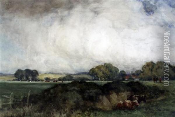 Landscape With Cattle, Figures & A Horse Oil Painting - Walter Fowler