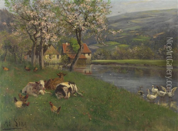 Sommertag Am See Oil Painting - Adolf Lins