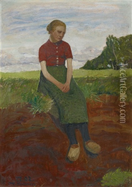 Gesche Boschen (sitzendes Madchen Am Torfstich) Oil Painting - Otto Modersohn