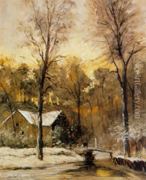 A Cottage In A Snowy Forest Oil Painting - Louis Apol