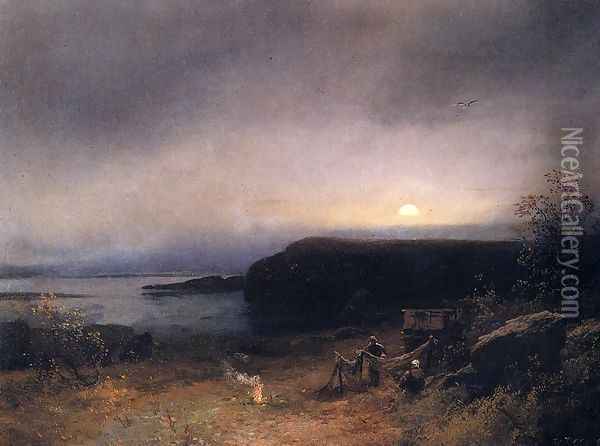 Campfire in Moonlight Oil Painting - Herman Herzog