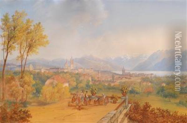 Schweizer Landschaft Oil Painting - Carl Martin, Karl Laeisz