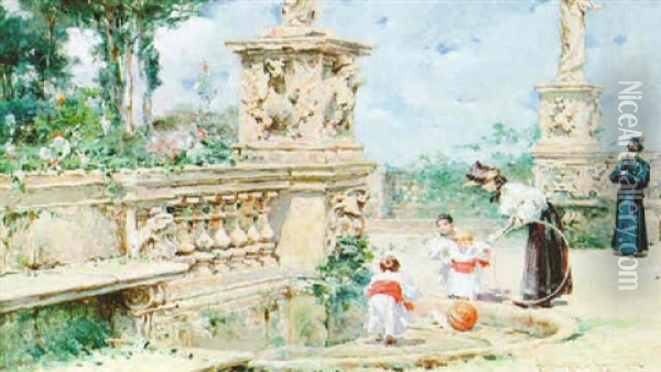 Playing In The Park Oil Painting - Domingo Fernandez