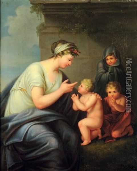 Mere Et Ses Trois Enfants Oil Painting - Andries Cornelis Lens