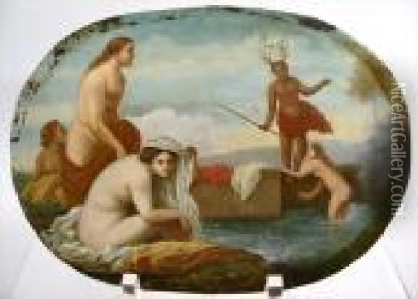 Mythological Bathers Surprised By Pan Oil Painting - Sebastian Bourdon