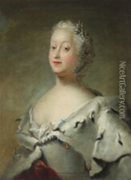 Portait Of Queen Louise Wearing An Ermine Cape Oil Painting - Carl Gustav Pilo