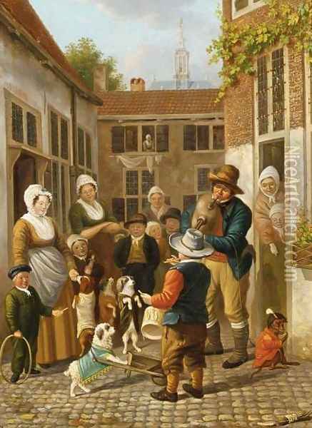 Musicians on a Square in the Hague Oil Painting - Pieter Daniel van der Burgh