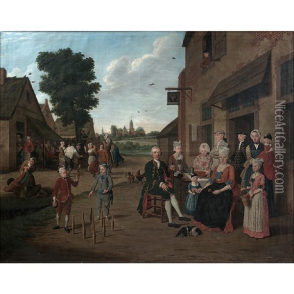 Famille Devant Une Auberge Oil Painting - Jan Josef Horemans the Younger