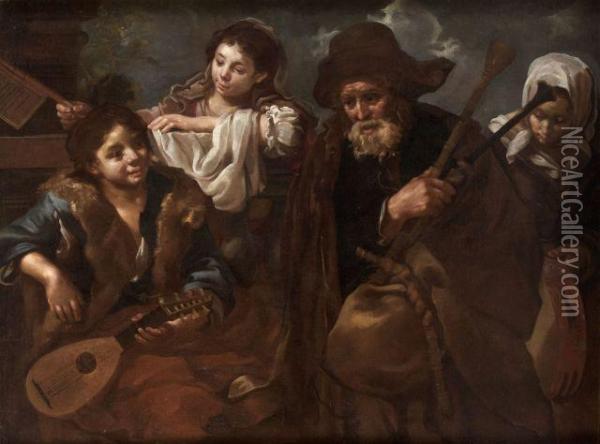 Scene Bamboche : Allegorie De L'ouie Oil Painting - Bernhard Keil