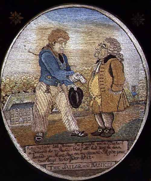 The Sailor and Banker, after a caricature pub. 1799 Oil Painting - Rowlandson,T.& Woodward,G.M.