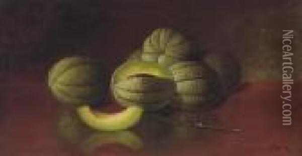 Still Life With Melons And Knife Oil Painting - Carducius Plantagenet Ream