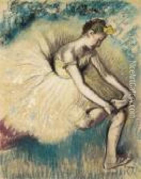 Danseuse Attachant Sa Chaussure Oil Painting - Edgar Degas