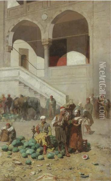 A Syrian Market Oil Painting - Alberto Pasini