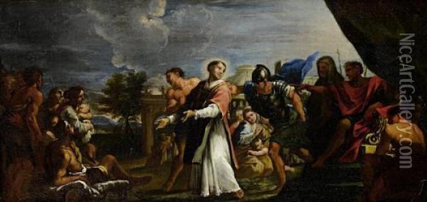 Saint Lawrence Presenting The Poor And The Sick Oil Painting - Pietro Lucatelli