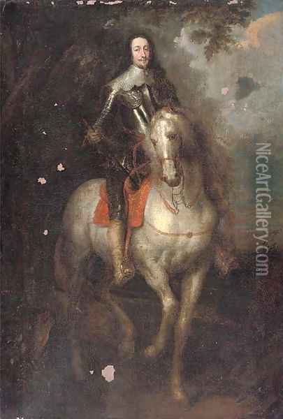 Portrait of Charles I (1600-1649), full-length, in armour, on his charger, an extensive landscape beyond Oil Painting - Sir Anthony Van Dyck