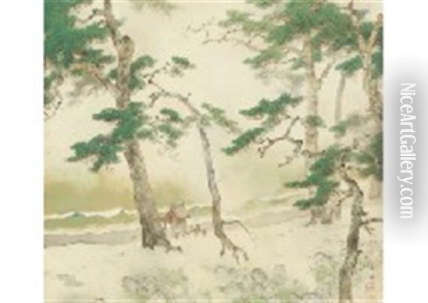 Pine Trees And Sound Of Waves Oil Painting - Manshu Kawamura