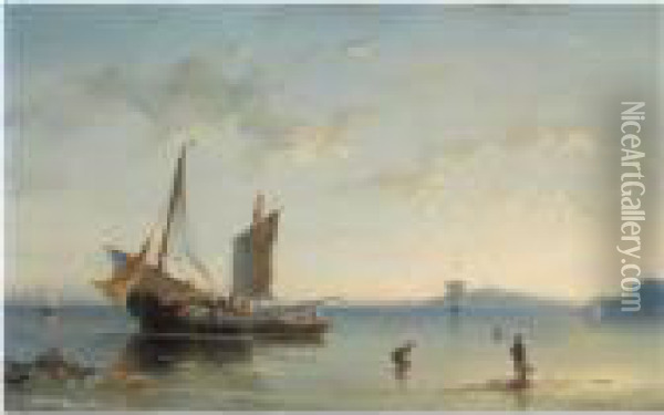 Fishermen In The Bay Of Naples Oil Painting - Nicolaas Riegen
