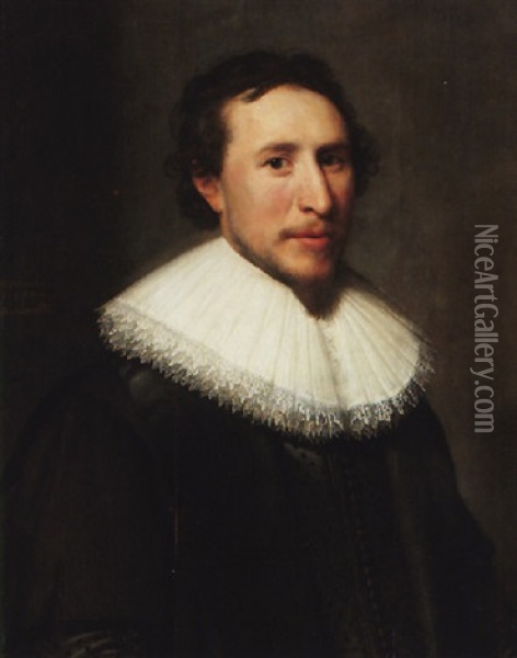 Portrait Of A Bearded Gentlemen Wearing Black And A White Ruff Oil Painting - Michiel Janszoon van Mierevelt