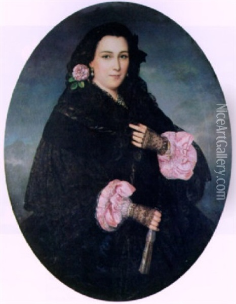 Dama Con Abanico Oil Painting - Jose Balaca y Carrion