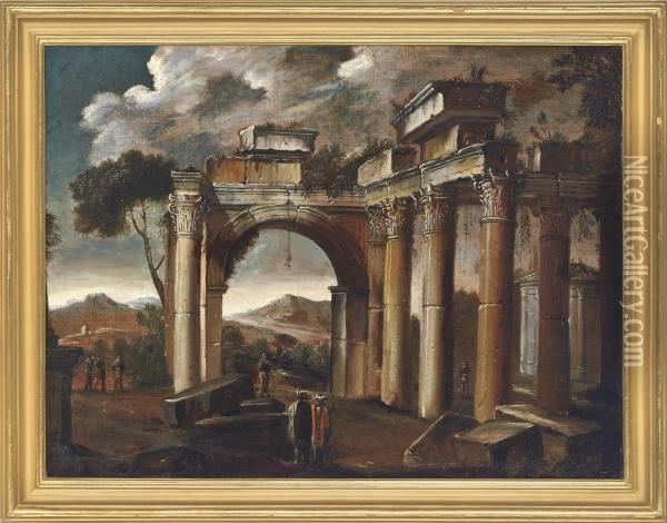 An Architectural Capriccio Oil Painting - Giovanni Ghisolfi