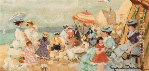 Ladies At The Beach Oil Painting - Eugenio Alvarez Dumont