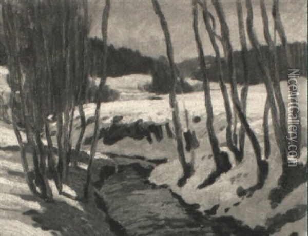 Blick Auf Den Feuerbach Im Schnee Oil Painting - Albert Wunderlich