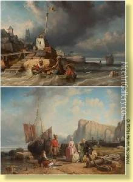 Retour De La Barque Avant L'orage Oil Painting - Henri Charles Trouville