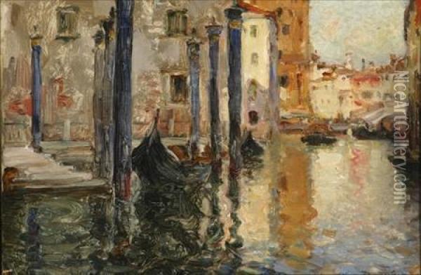 Venetian Canal Scene Oil Painting - Oliver Dennett Grover