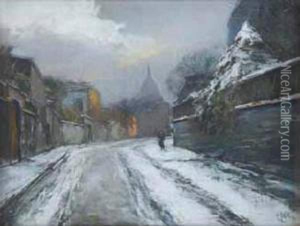 Rue Enneigee A Montmartre Oil Painting - Pierre Jacques Pelletier