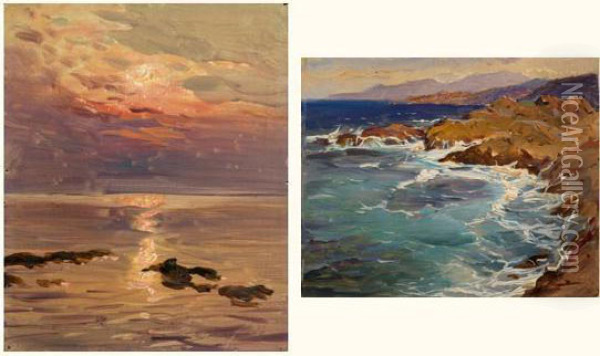 Two Seascapes Oil Painting - Constantin Alexandr. Westchiloff