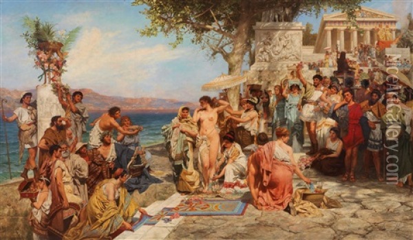 Phryne At The Festival Of Poseidon Oil Painting - Henryk Siemiradzki