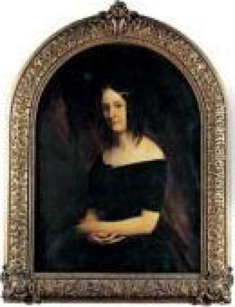 Portrait De Jeune Femme En Robe Noire Oil Painting - Eugene Quesnet