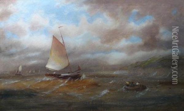 'coastal Scene With Fishing Boats And Squall', Oil, Signed, Dated 1883, Canvas, 30 Oil Painting - John Fraser