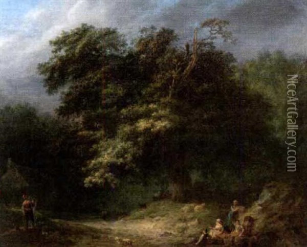 Landschaft Mit Schaferszene Oil Painting - Jean-Baptiste Hilaire