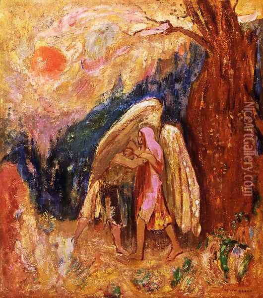 Jacob Wrestling With The Angel Oil Painting - Odilon Redon