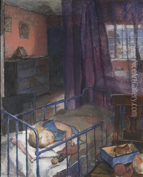 Sleeping Child (kasarminpiha) Oil Painting - Alvar Cawen