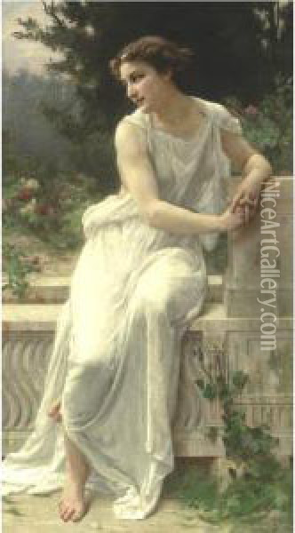Young Woman Of Pompeii On A Terrace Oil Painting - Guillaume Seignac