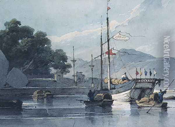 Shipping on a Chinese River Oil Painting - George Chinnery