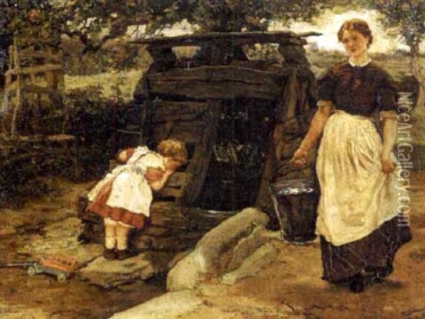 A Mother And Child At A Well Oil Painting - William Small