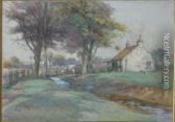Cottage And A Stream, Peffermill Oil Painting - James Scott Kinnear