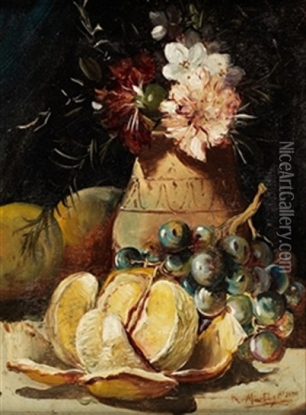Jarron Con Flores Y Frutas Oil Painting - Ramon Marti Alsina