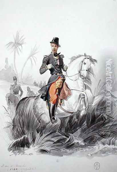 Henri dOrleans 1822-97 Duke of Aumale at Muzayah, from Album Afrique 1835-45, 1840 Oil Painting - Felix Philippoteaux