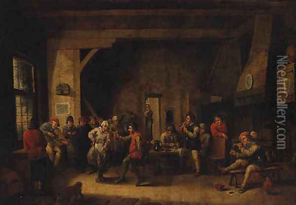 Peasants dancing in a Tavern Interior Oil Painting - David The Younger Teniers