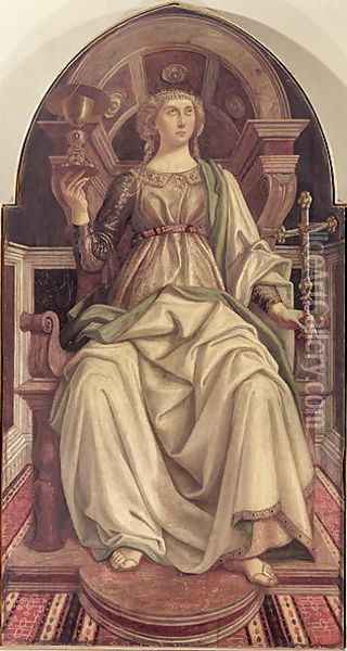 Faith, from a series of panels depicting the Virtues designed for the Council Chamber of the Merchants Guild Hall, 1469 Oil Painting - Piero del Pollaiolo