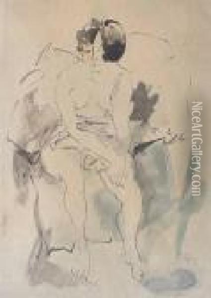 Seated Nude Oil Painting - Jules Pascin