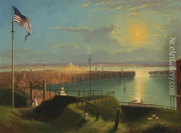 Boston From The Dorchester Heights Oil Painting - Edmund C. Coates