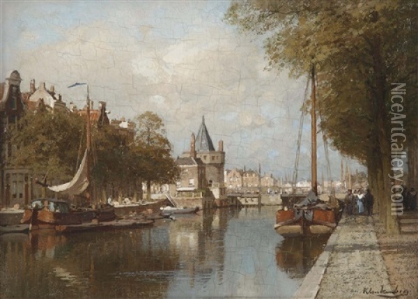 The Schreierstoren On The Geldersekade, Amsterdam Oil Painting - Johannes Christiaan Karel Klinkenberg